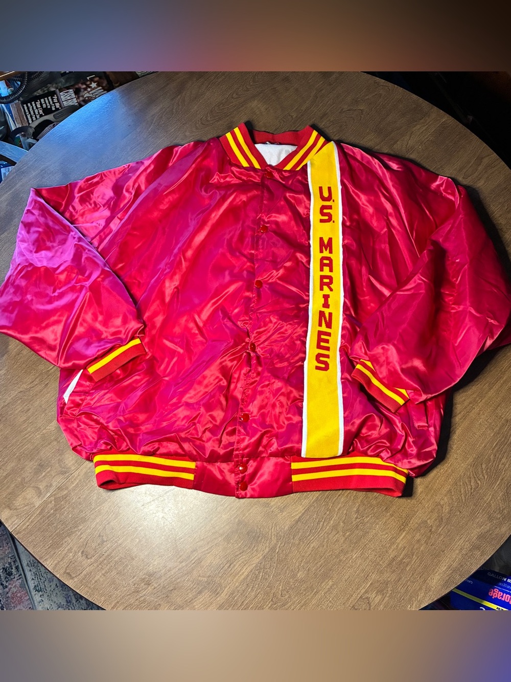 Vintage US Marines Varsity Jacket Mens 4XL Red Yellow Satin Bomber ASW Jacket